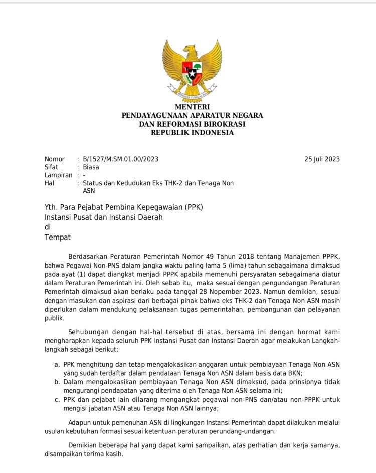 Kementerian PANRB Menanggapi Status Eks THK-2 dan Tenaga Non ASN