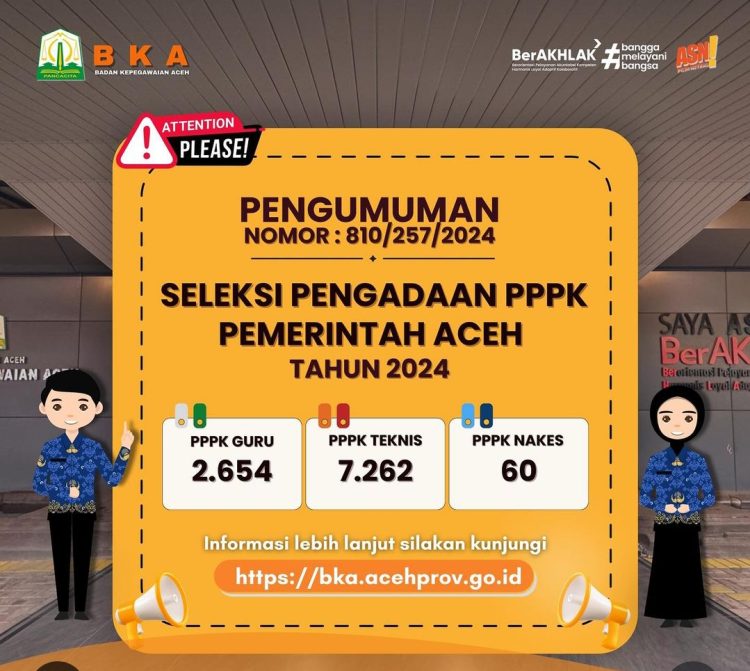 Pemerintah Aceh Terima 2.654 Guru, 7.262 Tenaga Teknis, dan 60 Tenaga Kesehatan Melalui Seleksi PPPK 2024