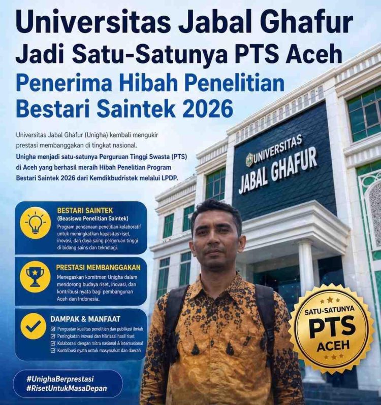Universitas Jabal Ghafur Jadi Satu-Satunya PTS Aceh Penerima Hibah Penelitian Bestari Saintek 2026