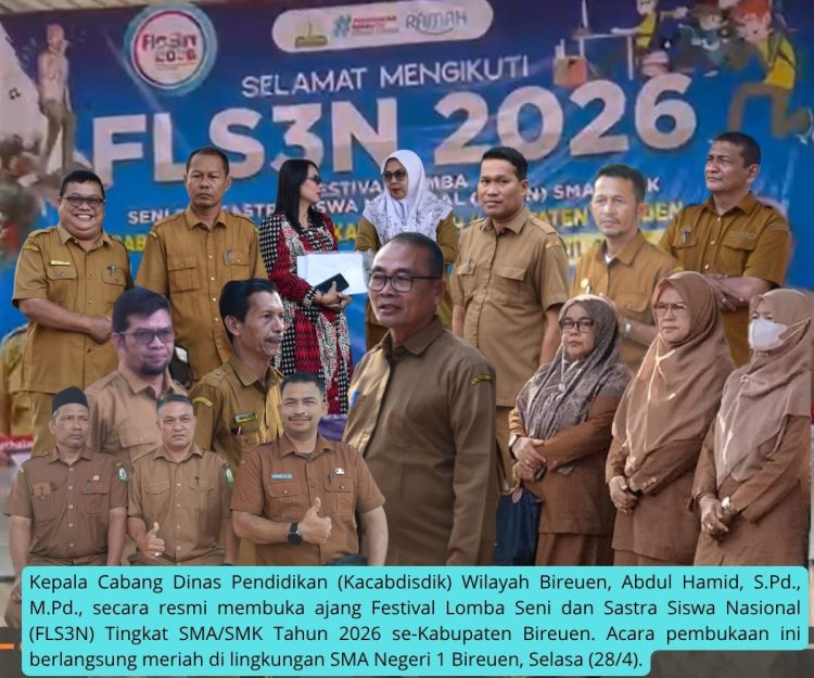 Kacabdisdik Bireuen Resmi Buka FLS3N 2026, Tekankan Mentalitas Juara bagi Siswa