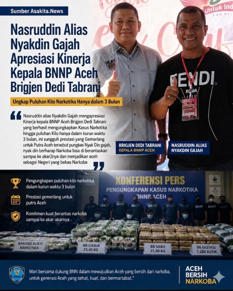 Nasruddin Alias Nyak Din Gajah Apresiasi Kinerja Kepala BNNP Aceh, Brigjen Dedi Tabrani