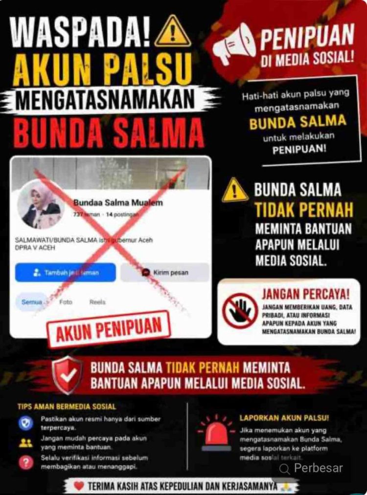 Waspada! Beredar Akun Palsu Mengatasnamakan Bunda Salma, Masyarakat Diminta Jangan Tertipu Modus Penipuan di Media Sosial
