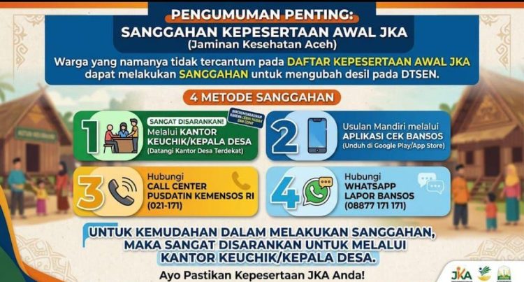 Pengumuman Resmi: Warga Aceh Diberi Kesempatan Ajukan Sanggahan Kepesertaan Awal JKA, Ini 4 Cara yang Disediakan